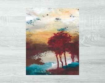 Small Landscape Painting | Red Landscape | Original Wall Art | Abstract Landscape | 8x10 inches | Original Painting | Small Painting | Trees