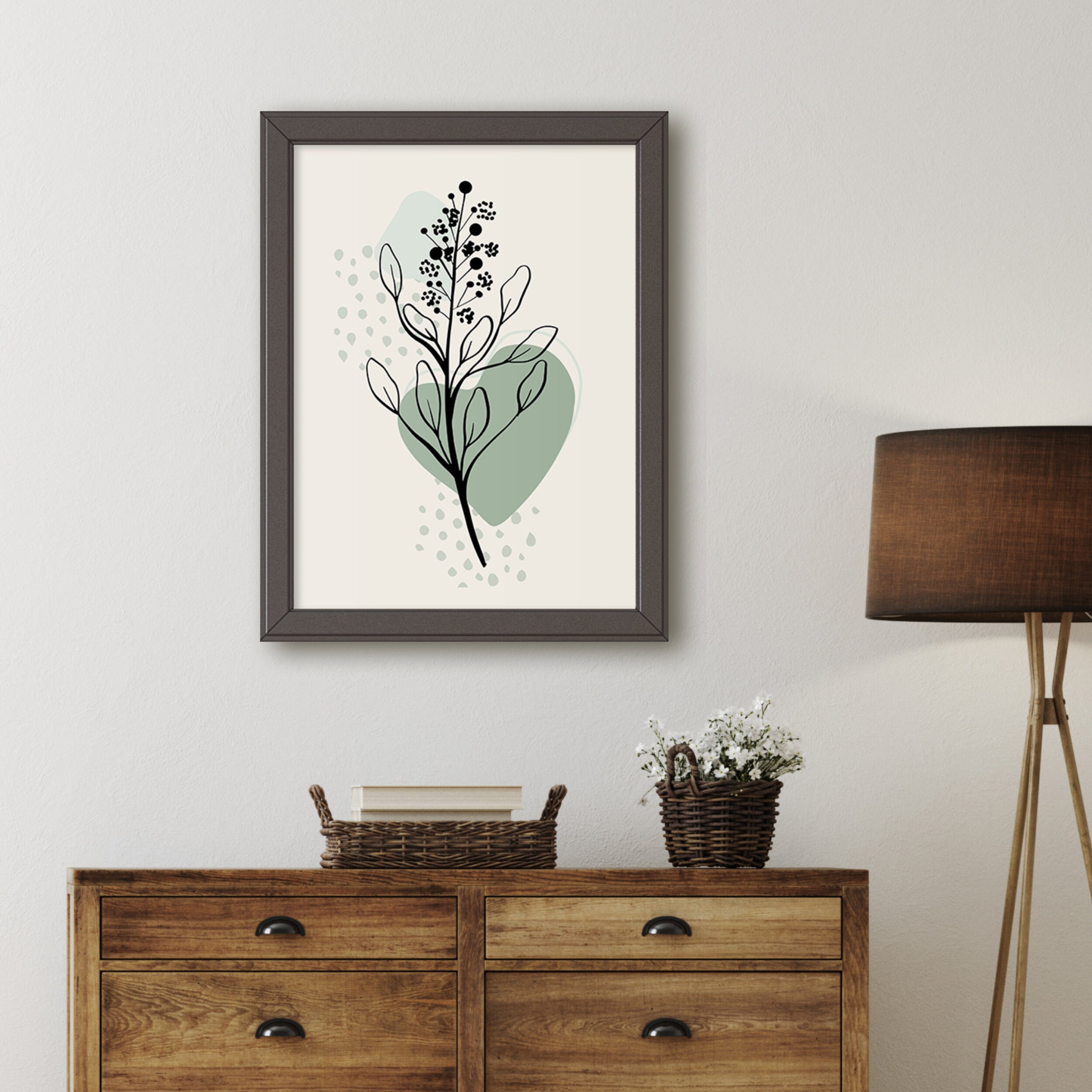 Sage Green Wall Art Light Green Boho Wall Art Boho Home Decor Line Art ...