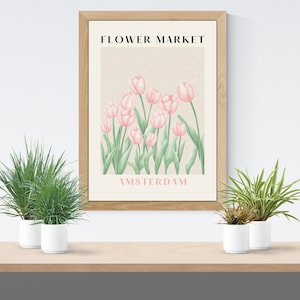 Flower Market Print Pink Tulip Floral Wall Art Pastel Print Flower Poster Floral Room Decor Pink and Green Print Flower Market Amsterdam