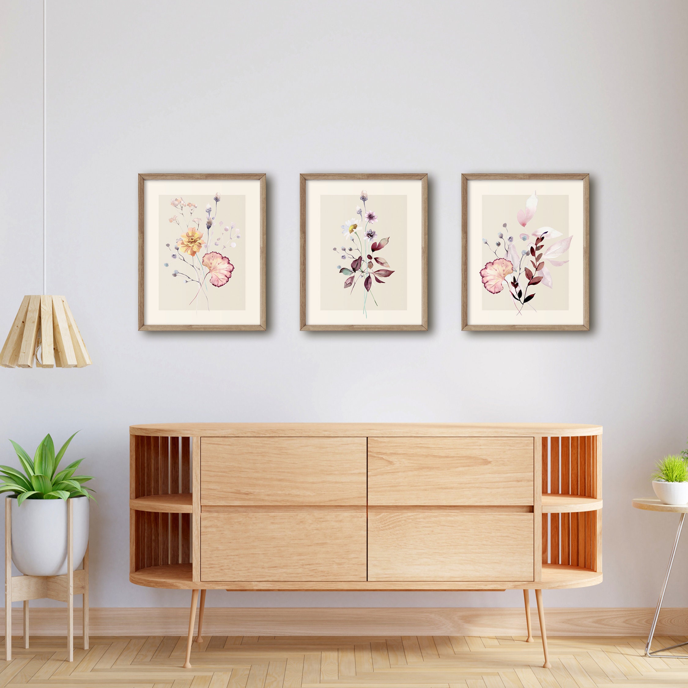 Neutral Watercolor Botanical Print Set of 3 Floral Printable Art Wild ...