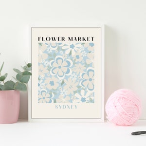 Mercado de flores Impressão única azul para impressão Floral Wall Art, pôster floral, decoração de parede pastel, impressão botânica, arte de flor azul, para impressão