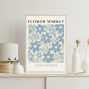 Flower Market Print Blue Floral Wall Art Flower Poster Slate Blue Wall Art Floral Pastel Wall Decor Botanical Prints Light Blue Wall Decor