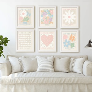 Flower Market Print Set of 6 Floral Decor Poster Gallery Wall Set Danish Pastel Room Decor Museum Poster Light Pink Neutral Flower Wall Art