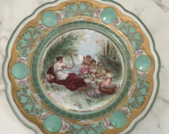 Antique Moritz Zdekauer MZ Cabinet Porcelain Plate Hand-painted w/ Gold Trim Cupid Austria GORGEOUS