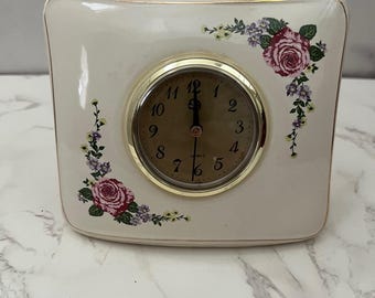 Vintage Porcelain Rose Floral Clock Paul Sebastian PS
