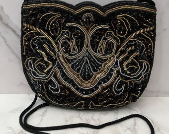 Vintage Black Gold Silver Beaded Evening Bag Clutch Carla Marchi Robinsons