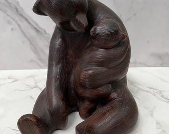 Vintage MCM Brayton Pottery Bear Mother and Cub Brown Ceramic Animal Figurine Sculpture Laguna Beach CA