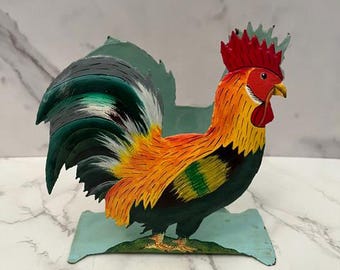 Vintage Rooster Napkin Holder Metal Farmhouse