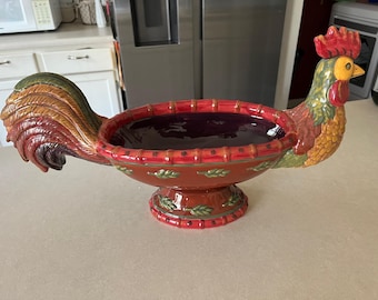 Department 56 Majolica Orchard Ceramic ROOSTER Centerpiece Bowl Fruit Basket Tuscan Country Farmhouse