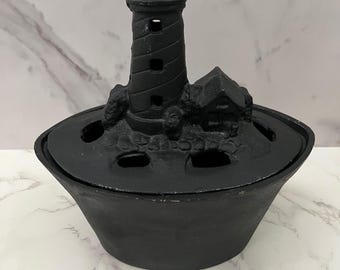 Vintage Cast Iron Lighthouse Humidifier Wood Stove Fireplace Steamer Decorative Coastal Nautical
