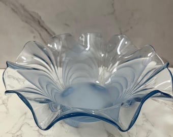 Cambridge Glass Caprice Moonlight Alpine Blue 4 Footed Fluted Bowl Large 12"