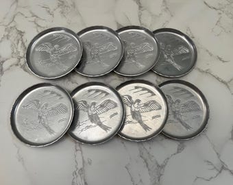 Vintage Aluminum Eagle Coasters Set of 8