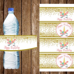 Gold Unicorn Water Bottle Labels, Unicorn Drink Labels, Gold Unicorn Party Decorations, Unicorn Wrap Labels, Unicorn Party Decorations