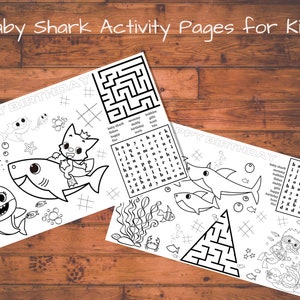 Baby Shark Activity Sheets, Baby Shark Coloring Pages, Baby Shark Placemats, Editable Baby Shark Activity Pages, Baby Shark Paper Activities