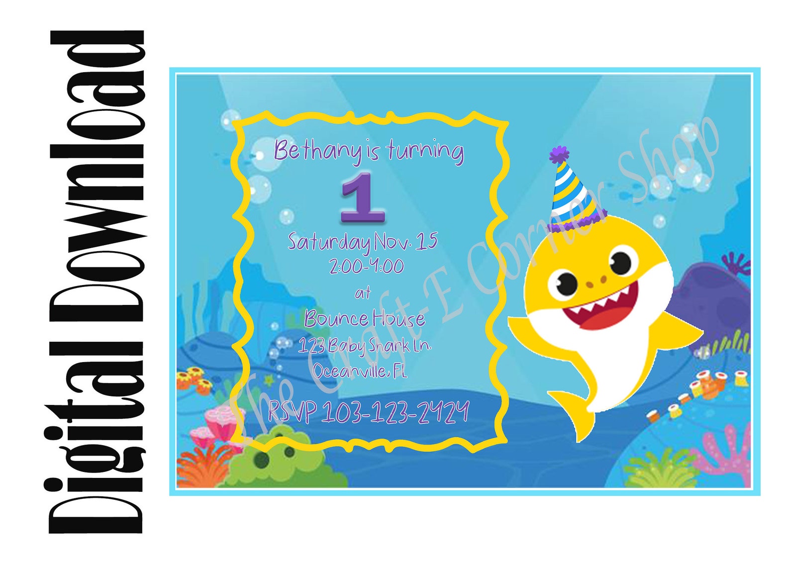 Baby Shark Birthday Invitation, Printable Invitation, Baby Shark