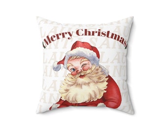 Merry Christmas Santa Spun Polyester Square Pillow