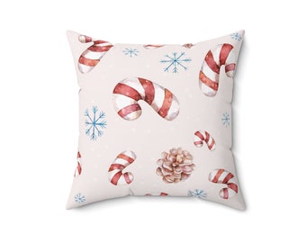 Candy Cane Spun Polyester Square Pillow