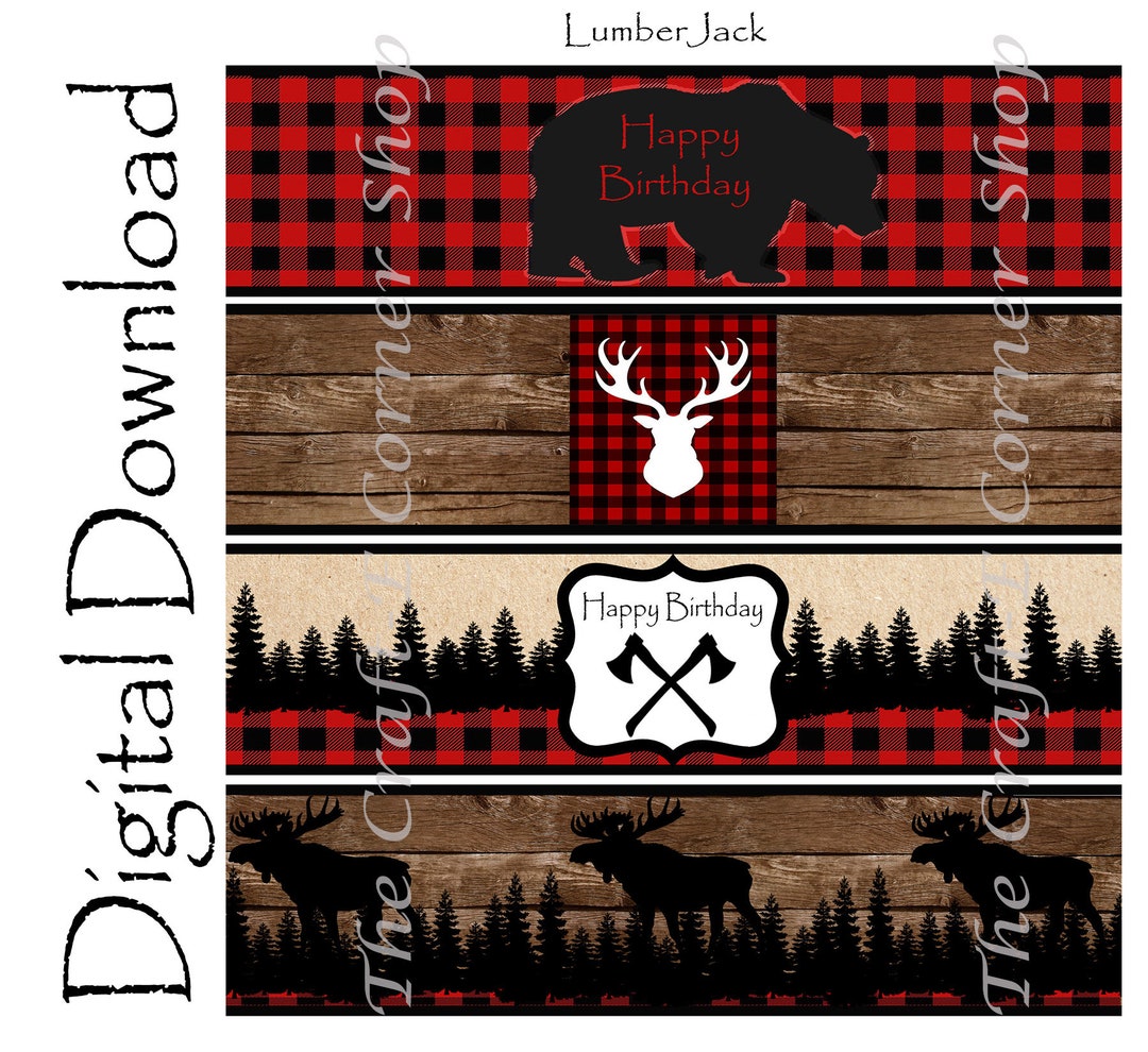 Lumberjack Drink Labels, Lumberjack Water Bottle Labels, Lumberjack Printable Labels,lumberjack ...