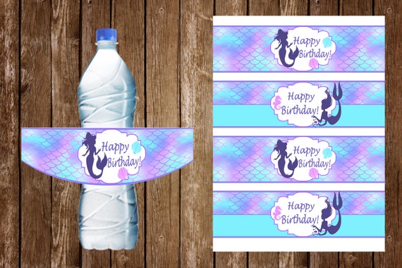 Mermaid Water Bottle Labels Mermaid Wrap Labels Mermaid Etsy