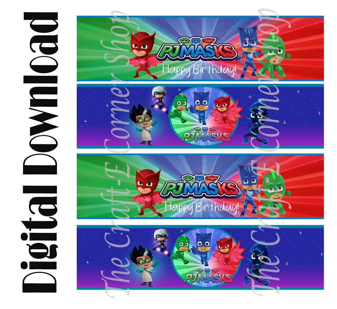 Editable PJ Masks Water Bottle Labels PJ Masks Wrap Labels Etsy