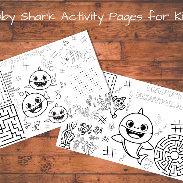 Baby Shark Activity Sheets, Baby Shark Coloring Pages, Baby Shark Placemats, Editable Baby Shark Activity Pages