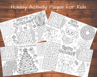 Christmas Activity Pages, Christmas Activity Placemat, Holiday Activity Pages, Holiday Activity Placemat, Holiday Coloring Pages