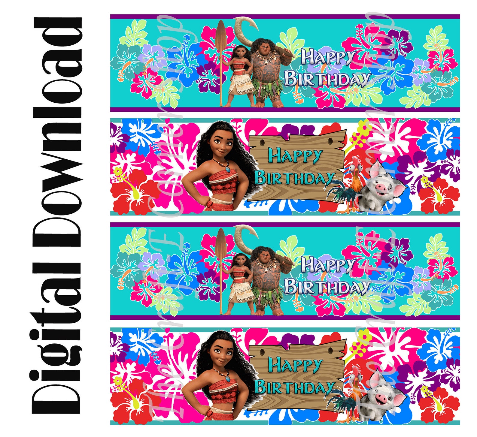 Moana Water Bottle Labels Moana Drink Labels Moana Floral | Etsy