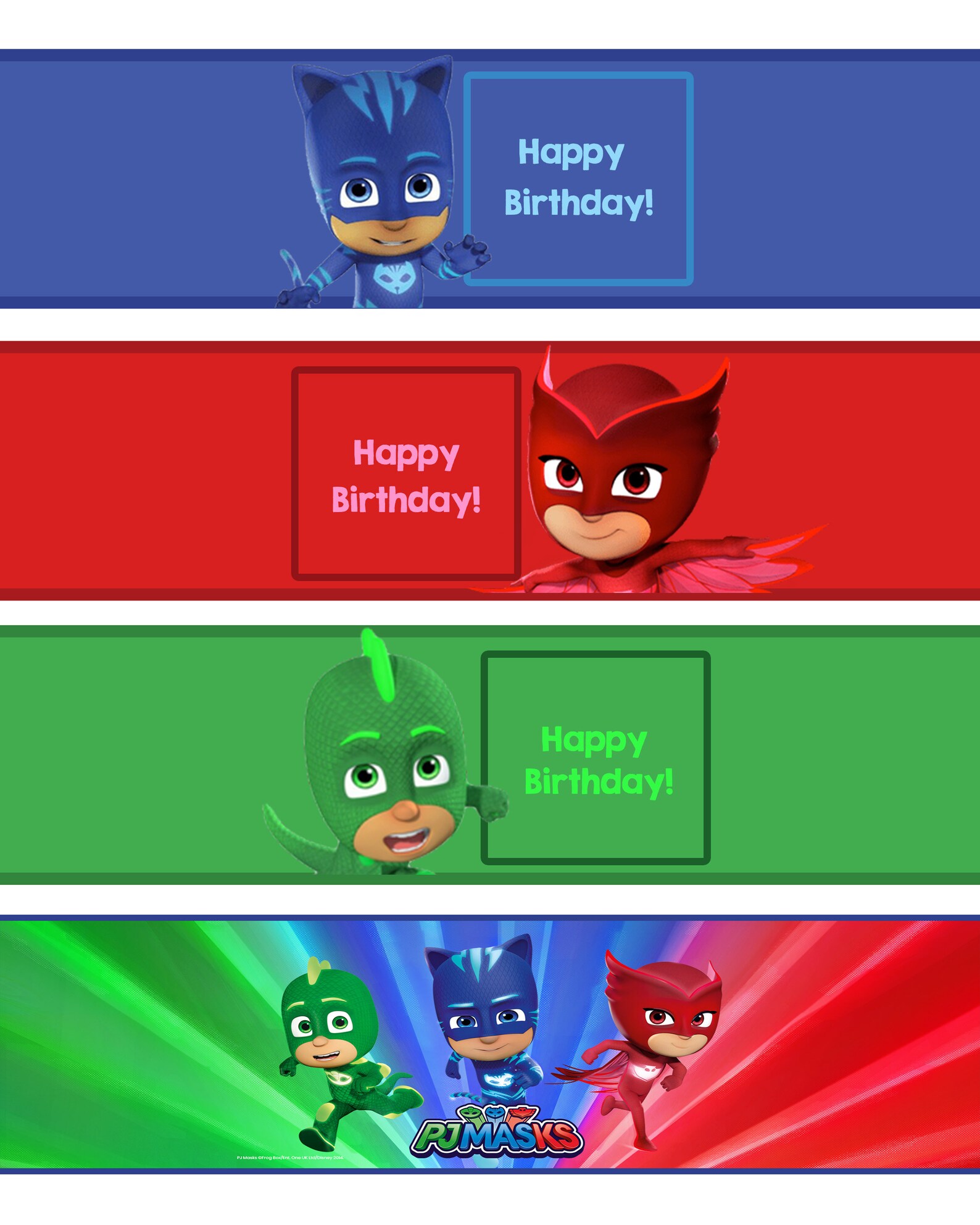 Editable PJ Masks Water Bottle Labels PJ Masks Wrap Labels | Etsy