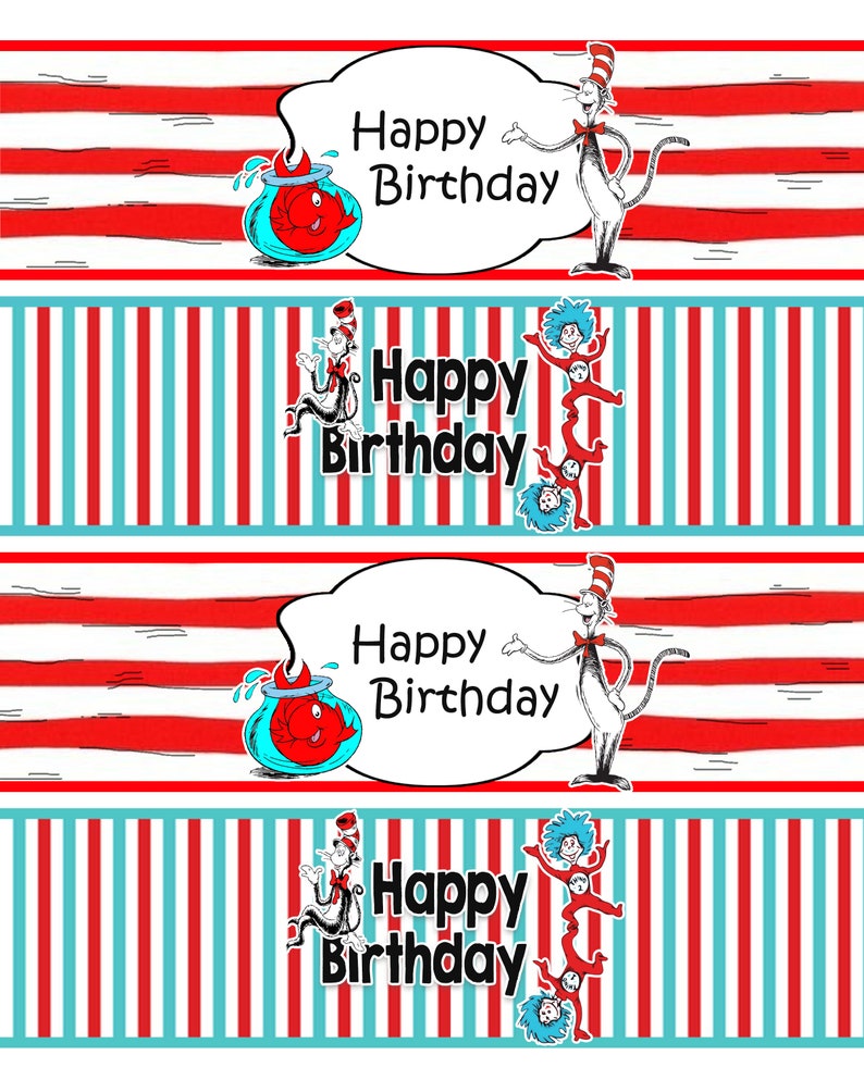 Cat In The Hat Water Bottle Labels Dr. Seuss Party Labels | Etsy