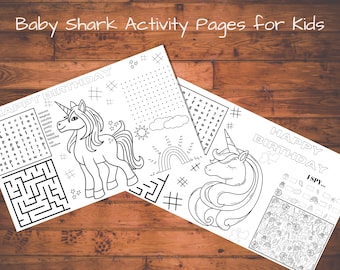 Unicorn Activity Sheets, Unicorn Party Activity Pages, Unicorn Placemats, Unicorn Birthday Activity Pages, Editable Activity Sheets