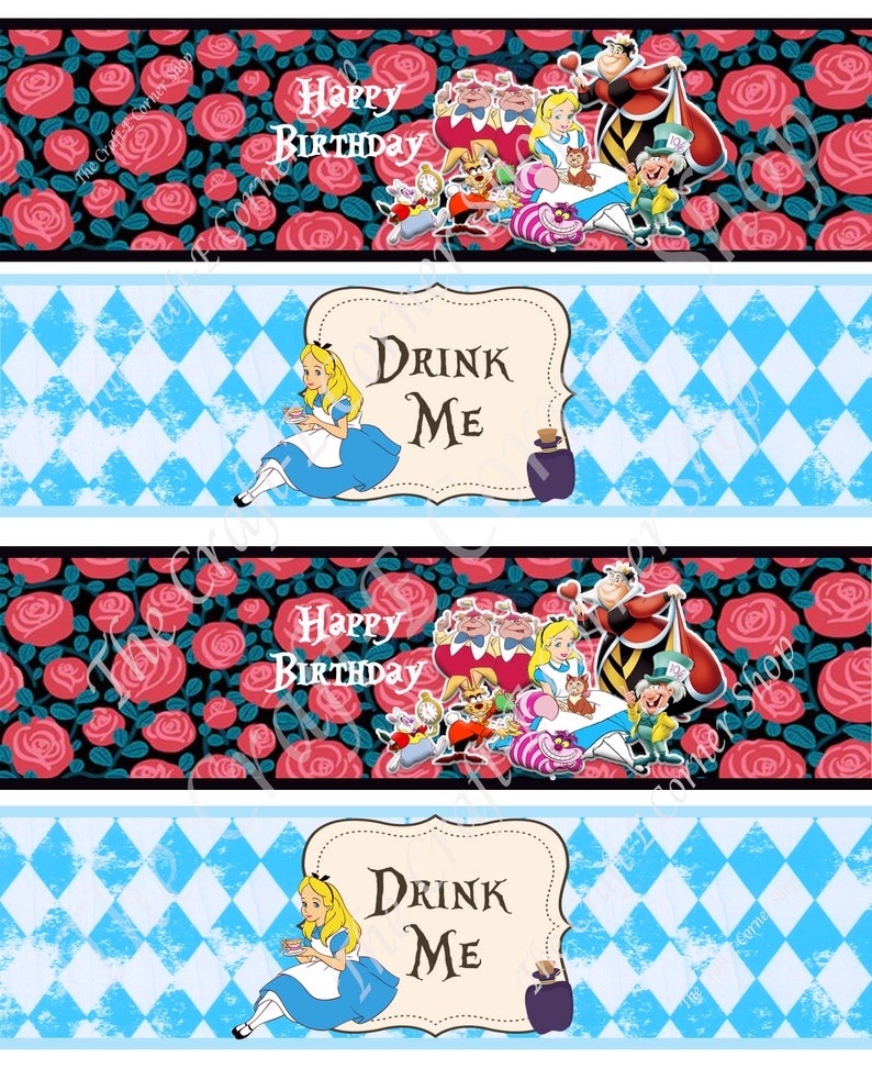 Alice in Wonderland Water Bottle Labels Alice in Wonderland Etsy Ireland