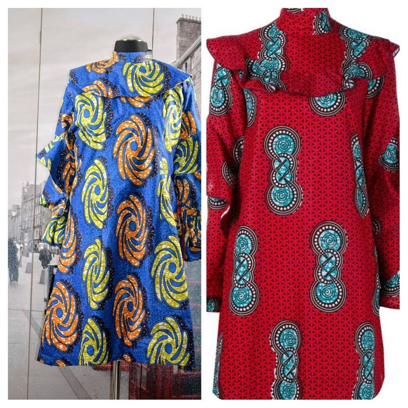 High Neck Midi Dress with Ankara Print