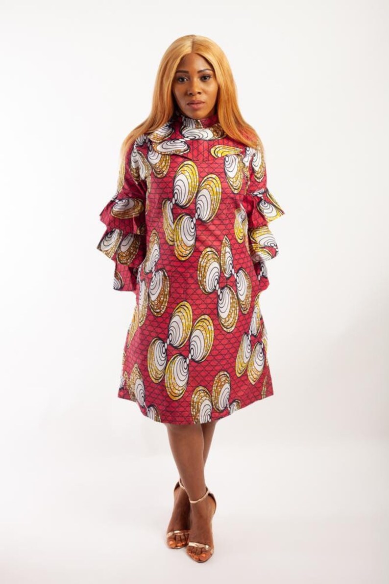 High Neck Midi Dress with Ankara Print