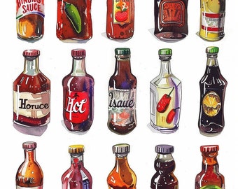 Hot Sauce Poster, Digital Download, Kitchen Decor, Food Art, Spicy Art, Gift for Hot Sauce Lover, DIY Hot Sauce, Printable Art