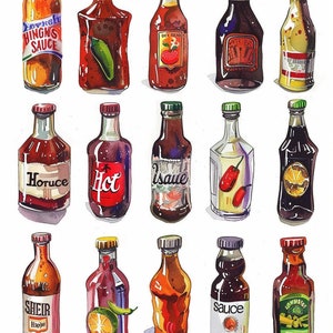 Hot Sauce Poster, Digital Download, Kitchen Decor, Food Art, Spicy Art, Gift for Hot Sauce Lover, DIY Hot Sauce, Printable Art