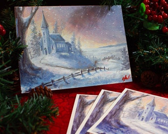 The Church On The Hill ~ Original Artwork Christmas Card Pack