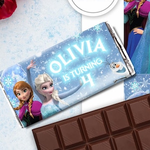 FROZEN CHOCOLATE WRAPPER label Candy bar, Frozen birthday party Elsa and Anna decoration packaging custom printable