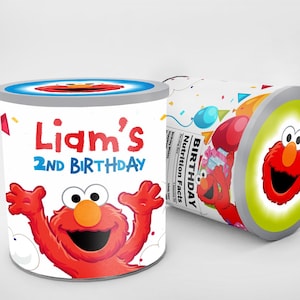 Emballage autocollant ELMO PRINGLES LABEL 1er anniversaire fête emballage collation Rue sésame, impression personnalisée