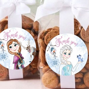 Stickers cercle FROZEN, étiquette de remerciement, étiquettes de faveur, décoration d'anniversaire d'Elsa et Anna Frozen, téléchargement immédiat