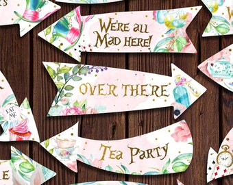 ALICE IN WONDERLAND Party Signs, Alice in Wonderland Arrows, Alice in Wonderland Decorations, Printable Signs, Alice Party Decoration