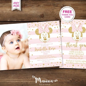 MINNIE MOUSE 1ST Birthday Invite, Minnie Mouse Photo Invitation Picture, Welcome sign Minnie Mouse Backdrop, Minnie birthday party decor