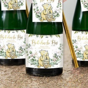 Étiquette de bouteille de champagne POP IT WHEN She Pops, emballage de bouteille de douche de bébé Winnie l'ourson, prêt à éclater, téléchargement immédiat numérique imprimable