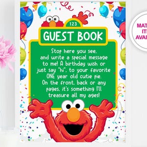 LIBRO DE VISITAS DE ELMO Letrero de mesa con póster personalizado, cartel de bienvenida de Elmo para fiesta de cumpleaños de Barrio Sésamo