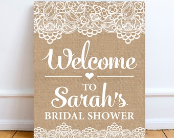 Rustic Burlap Lace Welcome Bridal Shower Sign (Digital Download)