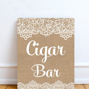 Enseigne de bar à cigares, enseignes de décoration de mariage, signalisation de mariage, imprimable, rustique, kraft, dentelle de jute, téléchargement immédiat, téléchargement numérique, allumettes, RB