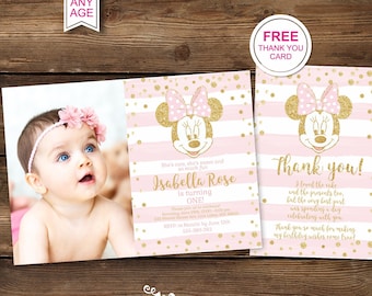 Minnie Maus 1. Geburtstagseinladung, Foto, Willkommensschild (Digital Printable)