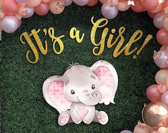 IT'S A GIRL Wall Sign Elephant, Baby Shower Backdrop Wall Decoration, Baby Shower Party Supplies, Digital instant download