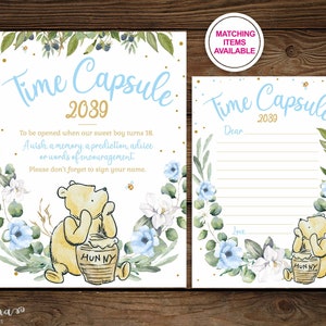 Cartello e nota capsula del tempo WINNIE THE POOH, poster capsula del tempo, decorazione Winnie Pooh, primo compleanno bambino, download immediato stampabile