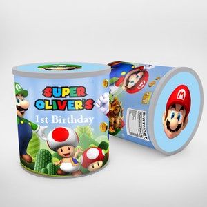 Adesivos para embalagem de rótulos Pringles SUPER MARIO, círculos de Super Mario e Luigi, embalagem para lanche de festa de 1º aniversário, impressão personalizada