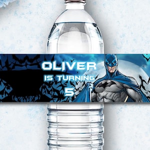 Etiqueta de garrafa SUPER-HERÓI BAT personalizada, embalagem de garrafa de água, etiqueta de festa de aniversário de super-heróis, impressão digital